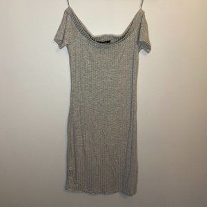 AMBIANCE Off-the-Shoulder Gray Ribbed Bodycon Dress